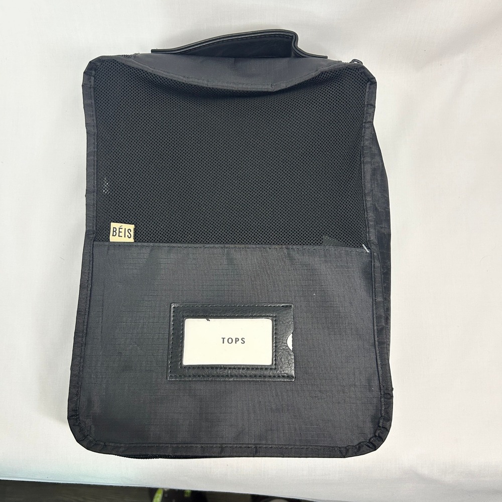 Béis Black Packing Cube Set / Large Travel Organizer Pouch – "Tops" Label